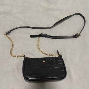 Princess Polly Peta + Jain Black Croc-Embossed Crossbody Bag